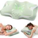 Cervical Neck Pillow, Cooling Ergonomic Memory Foam Pillows for Deep Sleep with Luxury Washable Pillowcase, Contour Orthopedic Neck Support Bed Pillows for Side Back Stomach Sleepers Queen Size-Green