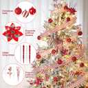 80 Pack Christmas Tree Decorations Set Red White Ornaments Bulk Include 12 Poinsettia, 30 Branches, 2 Woven Ribbon, 12 Icicle Hangings, and 24 Christmas Glitter Ball for Xmas Tree Decor Gift