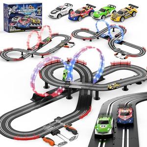 3 IN 1 Slot Car Race Track Sets with 4 High Speed Slot Cars, Electric Race Car Track Include Circular Overpass Flash Tracks, 1:43 Remote Control Track Car Game Toys Gifts for Adults Boys Ages 6 7 8-12