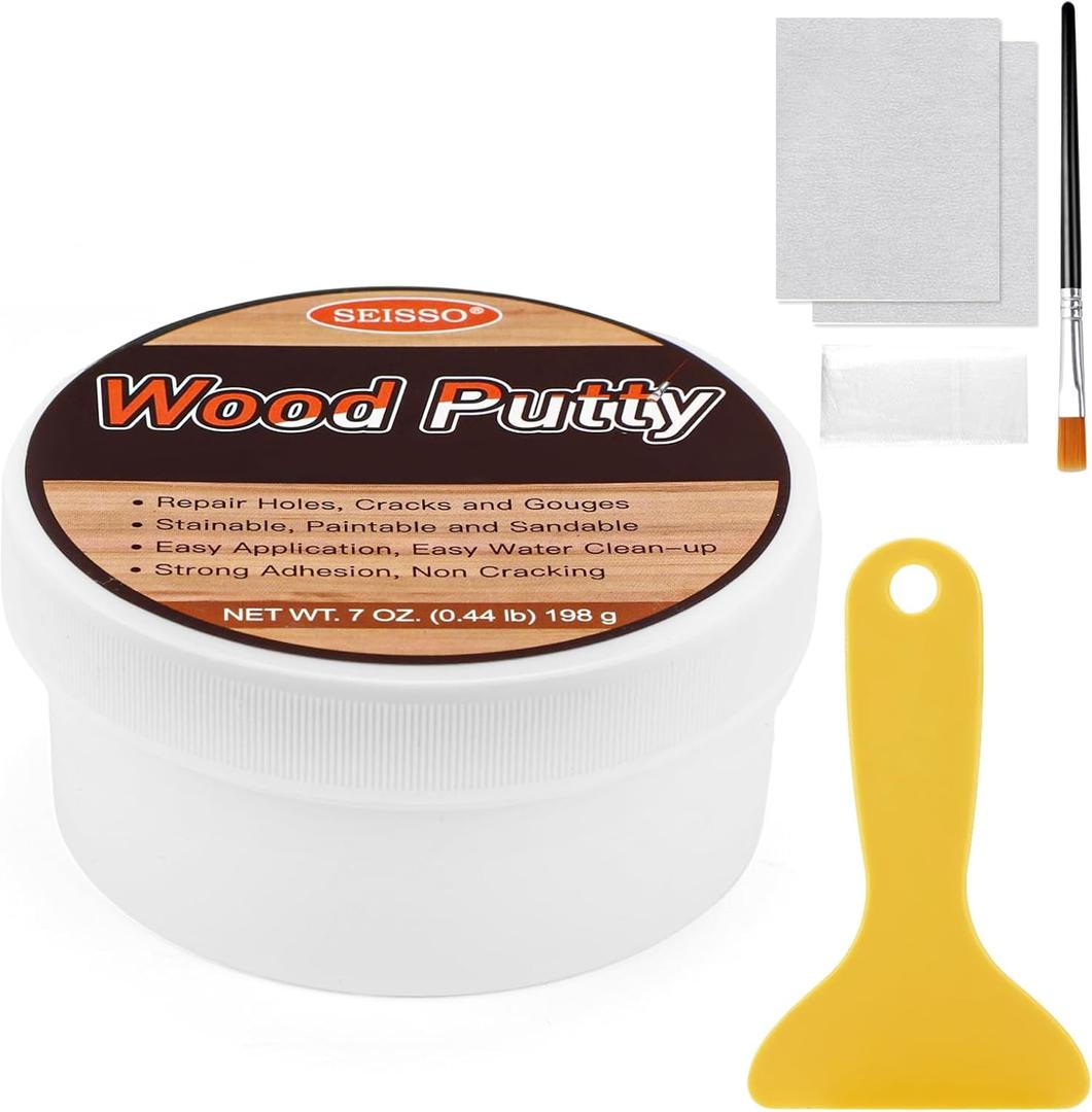 SEISSO Wood Putty, Mahogany Wood Filler Paintable, Wood Putty Outdoor Waterproof, Wood Repair Putty Stainable, Wood Furniture Repair kit - Restore Wooden Table, Cabinet, Floors, Door (7 OZ)