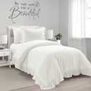 Lush Decor Reyna Ruffle Cotton Duvet Cover Set 2 Piece Set Twin XL, White - Cute Teen Bedding Set - White Duvet - Ruffled Bedding - Coquette Dorm Decor