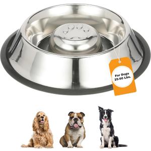 Neater Pet Brands Stainless Steel Slow Feed Bowl - Non-Tip & Non-Skid - Stops Dog Food Gulping, Bloat, Indigestion, and Rapid Eating (3 Cup)