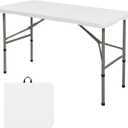 Folding Table 4FT Camping Table Portable Heavy Duty Plastic Rectangular Outdoor Dining Table Steel Legs Fold-in-Half with Carrying Handle for Indoor,Picnic,Party,Wedding,Events(White)