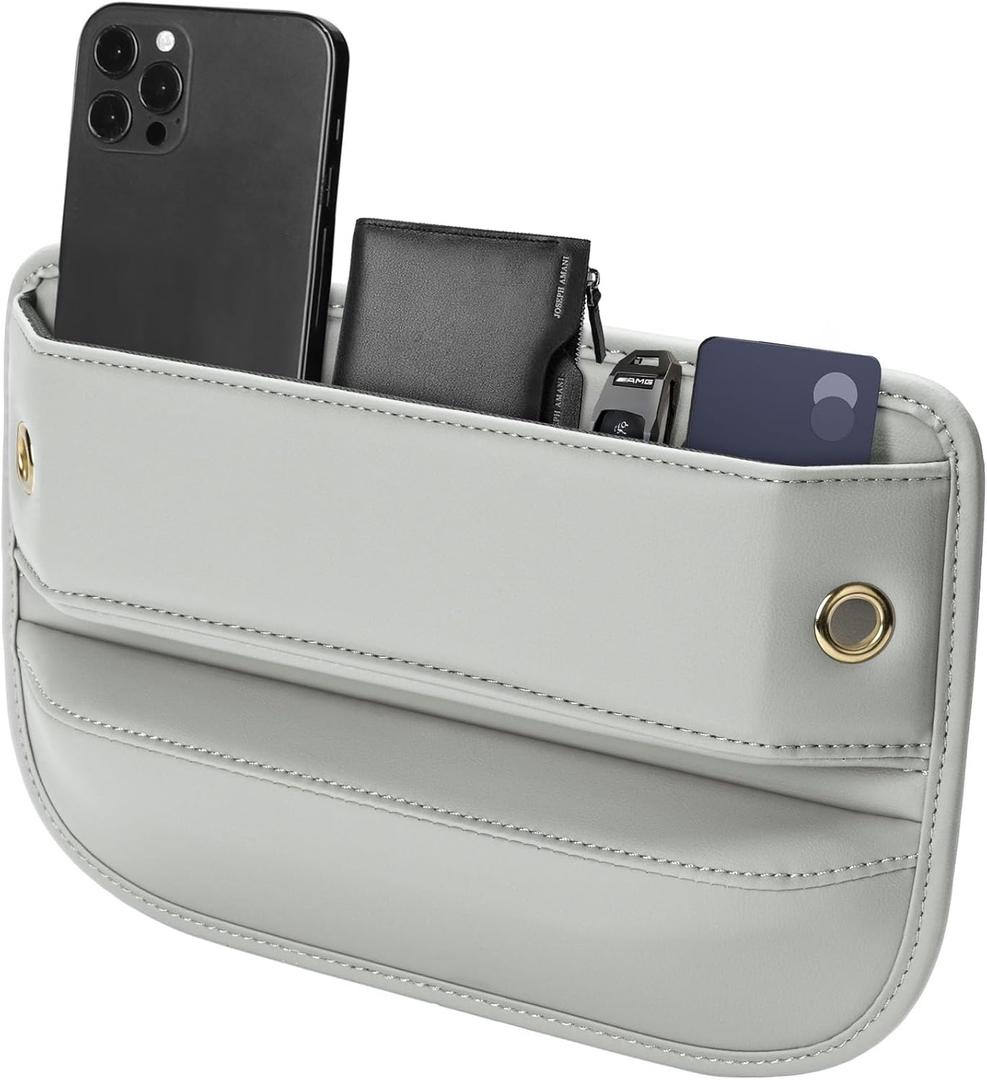 Premium Leather Car Seat Gap Filler Organizer (0.2-1.2" Gaps), Clever Gifts for Car SUV Truck Owners (Beige, 1 Pack)