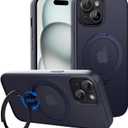 CACOE Magnetic Case for iPhone 15 6.1 inch with 360° Rotatable Ring Stand, Compatible with MagSafe Car Phone Mount, Cases Cover Phone Holder for Desk Meeting/Videos Dark Blue