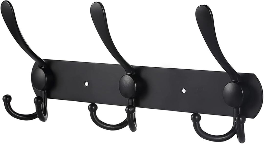 YUNISS Coat Rack Wall Mounted3 Tri Stainless Steel Coat Hook for Coat Hat Robes Towel in Mudroom Entryway (Black, 1 Pack 3 Hook)