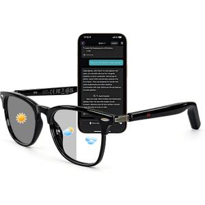 AI Smart Wireless Bluetooth Translation Glasses for Men/Women with Speakers/Bluetooth&140+ Languages Translation Sports/Travel/Drive/Busniess (MK3+AI+Color Change Lenses+Black+Adjustable)