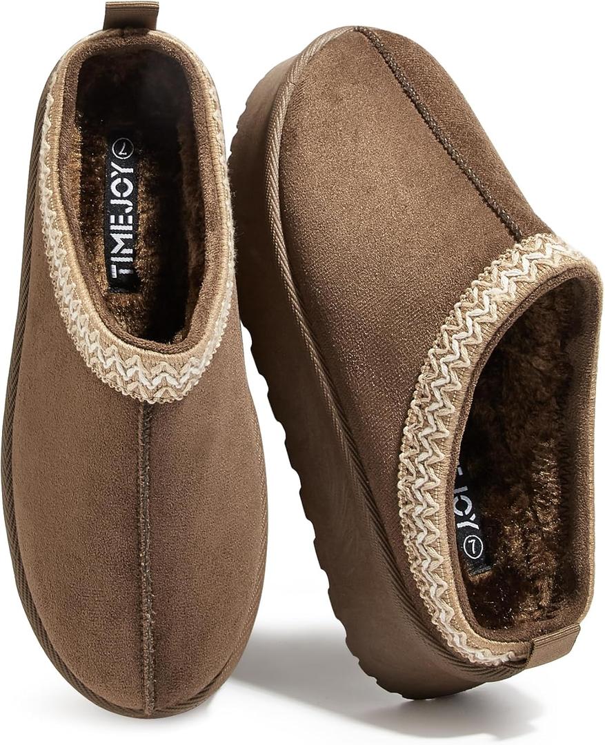 Women's Platform Slippers Mini Boots Warm Winter Snow House Shoes Premium Suede Faux Fur Lined Anti-Slip for Indoor to Outdoor (11, Dk Brown)