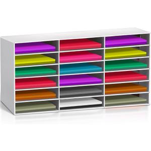 Fuutreo Classroom Paper Storage Organizer Construction Paper Storage Desktop Mailbox File Sorter Sturdy Cardboard Literature Organizer for Home Office School(White,27.6 x 14.2 x 12.4 Inches)