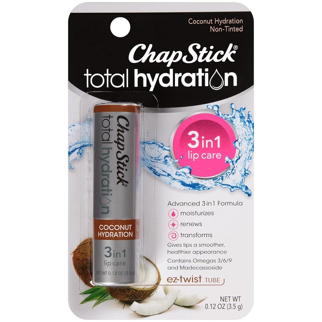 ChapStick Total Hydration Coconut Lip Balm Tube, Hydrating Coconut ChapStick for Lip Care - 0.12 Oz