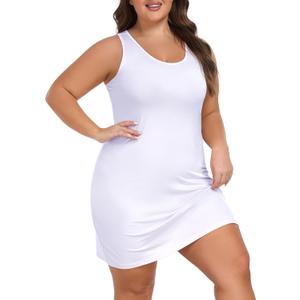 VintageClothing Womens Plus Size Tank Top Dress Soft Slip Under Dress Wide Straps Lingerie Nightgown (White, XXL)