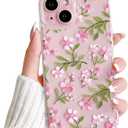 NITITOP Compatible with iPhone 13 Case Clear Cute Aesthetic Flower Floral Branch Pattern for Women Girls Full Camera Lens Soft TPU Slim Shockproof Protective Cover - Pink