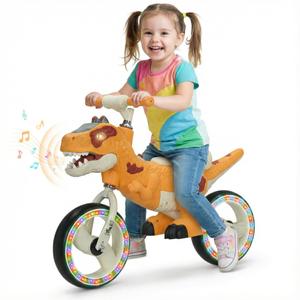 QMHHRJT Orange Dinosaur Balance Bike, 10in Toddler Bike 3-5 with Lights