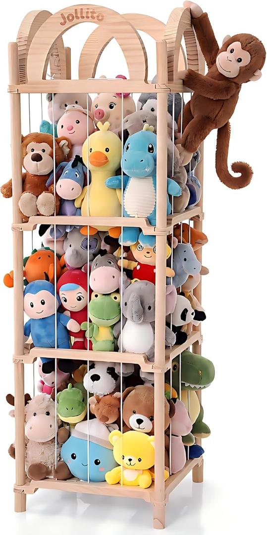 JOLLITO Stuffed Animal Storage Organizers,Large Capacity Wooden Cute Plushies Toy Zoo Holder and Storage for Toddler Rooms, Playrooms & Bedrooms, 54 Inch