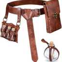 Skicuff 4 Pcs Renaissance Accessories Belt Pouch Waist Bag Alchemy Potion Bottle Fantasy Wizard Potion Bottles Belt with 4 Cork Potion Vials for Halloween