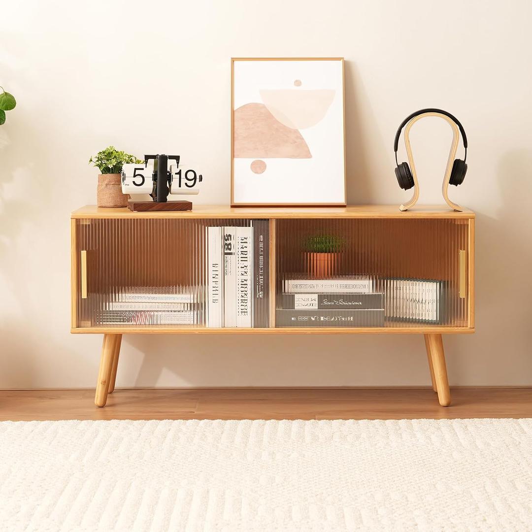 Baveke Bamboo TV Stand for TVs up to 50 Inches, Entertainment Center is Feat FSC-Certified Bamboo for Gaming Console, Modern Accent TV Console Cabinet for Living Room Bedroom (39.4), 39.37"l X 11.81"w X 19.29"h