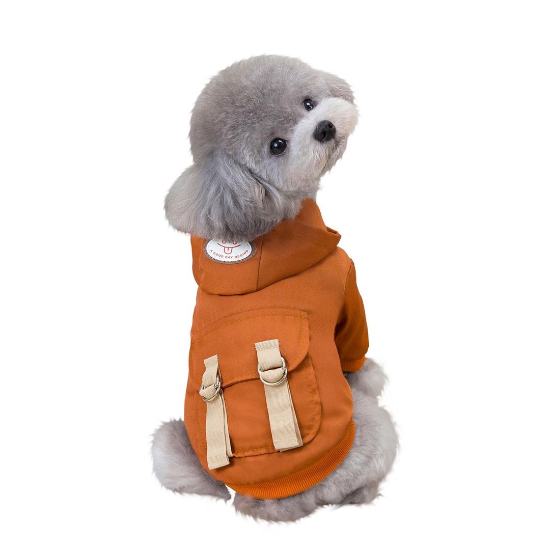 Waterproof Dog Winter Jacket with Harness Built in,Chihuahua Pomeranian Clothes,Small Dog Coat Hoodie with Legs,Pet Snowsuit with Warm Fleece Lining (Brown, Small)