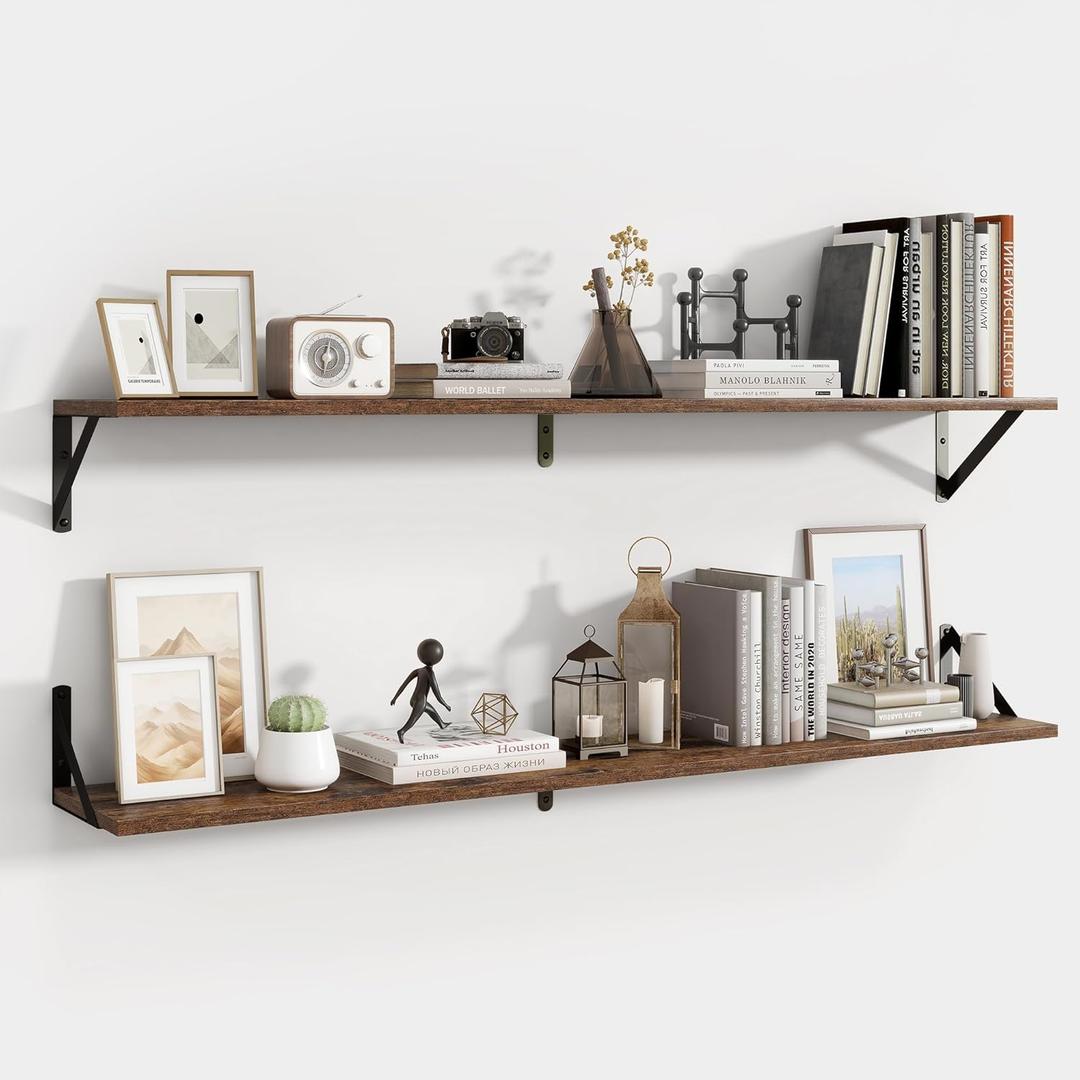 Axeman Floating Shelves for Wall 48 Inch | 47.3W x 8D Rustic Floating Shelves Set of 2 | 8" Deep Long Wall Shelves for Bathroom Kitchen Living Room | Bookshelf Display Shelves - Rustic Brown (47.3 Inch)