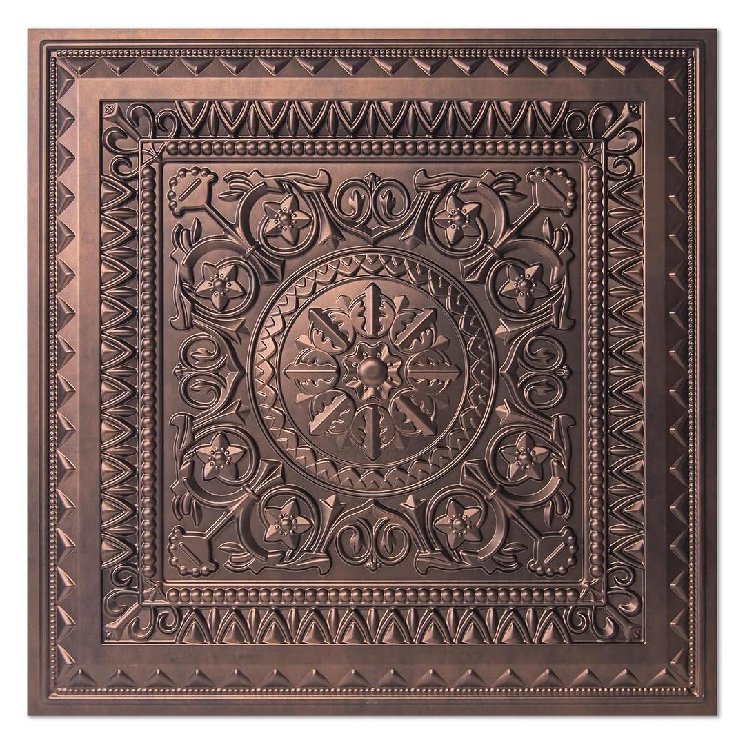 Art3d Drop Ceiling Tiles, Glue up Ceiling Tiles, 2'x2' Plastic Sheet in Antique Copper (24-Pack, 96 Sq.ft)