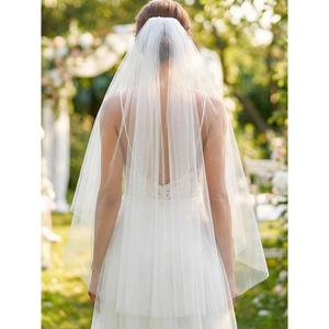 HEREAD Bride Wedding Veil Short Fingertip Length 1 Tier Bridal Tulle Veils with Comb for Women (Ivory)