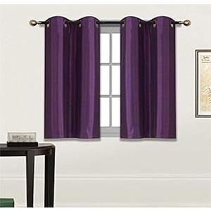 Fancy Linen 2 Panel Faux Silk Blackout Curtain Set Solid Dark Purple with Grommet Top Room Darkening Short Tier Drapes for Kitchen, Bathroom or Any Small Window New