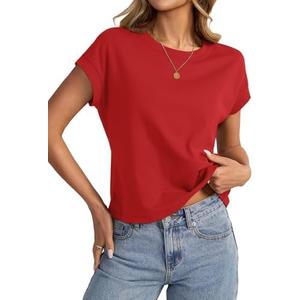 EasyGala Womens Cap Sleeve Crop Tops Cotton T Shirts Crewneck Loose Fit Short Sleeves Tee Summer Fashion Clothes 2025 XS