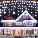 82FT 810 LED Christmas Lights 180 Ice Drops, 12 Lighting Modes and Timer Memory Dimmable, Outdoor Waterproof Hanging Ice String Light for Holiday Wedding Garden Fence House Outside Decor (Cool White)