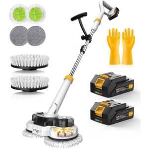 qimedo 800RPM Cordless Electric Mop, 6000mAh Battery Electric Power Scrubber & Mops for Floor Cleaning, Best Automatic Spin Mops with Smart Display,Rotating Mop with LED Light & Water Spray (Mop with 50-inch Handle)