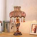 European Style Table Lamp Victorian Style Resin Desk Lamp with Fabric Shade and E27 Bulb Tiffany European Style Lamp for Bedroom Living Room Office Study