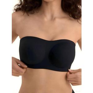Bras for Women, S-2XL, Wireless Seamless Tube Top Bra, Anti-Slip Lightly Padded Bandeau Bralette (XX-Large, Pure Black)