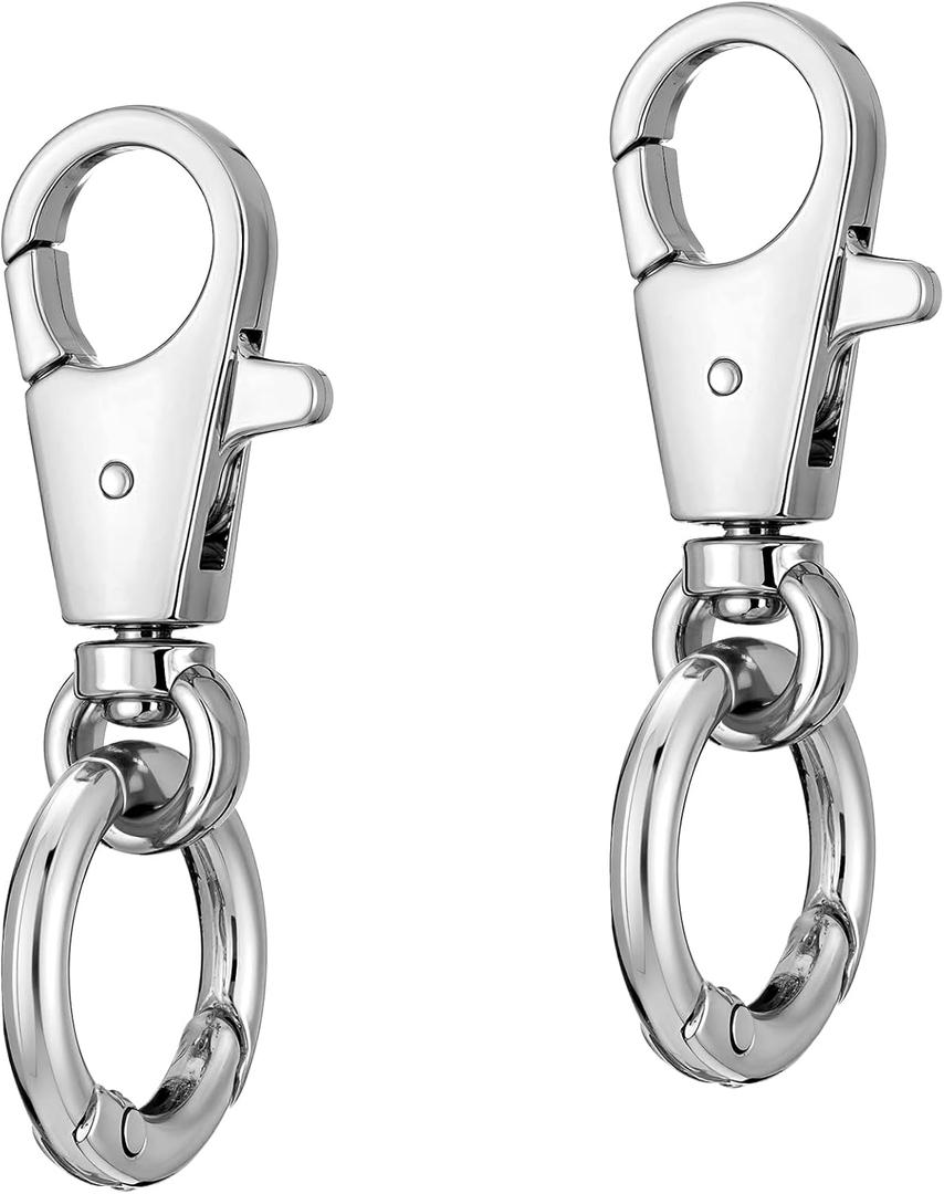 2 Pcs Double Opening Keychain Clip, Heavy Duty Zinc Alloy Swivel Clasp Clip Metal Swivel Snap Hooks Lobster Clasp with Key Ring for DIY Craft Lanyard Purse Making Jewelry Travel Accessories (Silver)