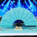 2 x Blulu Glitter Large Rave Folding Fans Silk Clack Popping Hand Fan for Line Dancing Chinese Make Sounds Fan for Women Dance Festival Dancing Wedding Party