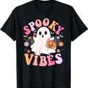 Spooky Vibes Ghost Retro Groovy Halloween Women Girls Kids T-Shirt, M size