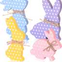 4Pcs Easter Bunny Decorations, Wooden Rabbit Shaped Tabletop Centerpieces Table Signs with Rope Farmhouse Spring Easter Decor for Home Office Dining Room