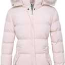 WenVen Women's Winter Thicken Puffer Coat Warm Jacket with Faux Fur Removable Hood (Medium, Pink)