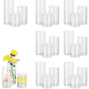 Glass Cylinder Vases Set of 24, Hewory Tall Clear Vase for Centerpieces, Glass Hurricane Candle Holders for Pillar Floating Candles, Round Vases for Wedding Events Table Decor, 2.6 in Diameter
