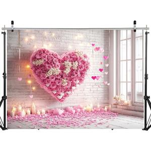 8X6FT White Brick Wall Flowers Photography Background Flower Wall Backdrop Valentine Mother's Day Wedding Bridal Baby Shower Birthday Party Window with Floral Background DH-360
