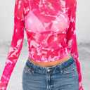 PRETTYGARDEN Women's Mesh Long Sleeve Spring Top 2026 Trendy Summer See Through Sheer Blouse Fitted Going Out Layering Shirts (Pink, L)