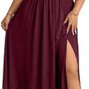 OYOANGLE Women's Plus Size Lace Trim Sleeveless Maxi Dress Wrap V Neck High Slit Formal Evening Dresses (Burgundy, XX-Large Plus)
