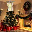 Angel Tree Topper with LED Light, 14" Angel Treetop Figurine with Dress, Feather Wings, and 10 Lights for Indoor and Outdoor Holiday Decoration, Xmas Home Ornaments-Labrador