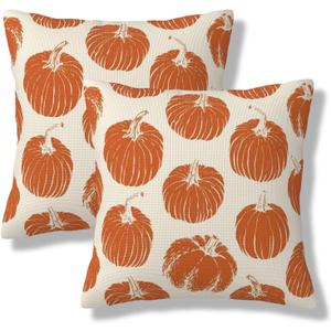 Orange Pumpkin Fall Throw Pillow Covers 18x18 Inch Set of 2 Autumn Themed Thanksgiving Harvest Print Square Decorative Pillowcases Orange Cushion Cover for Sofa Couch