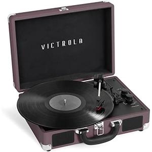 Victrola Journey Bluetooth Portable Suitcase Record Player – with Built-in Speakers, 3 Speed Vinyl Record Player, RCA Out, Headphone Jack (Magenta)
