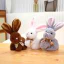 Fluffy Easter Bunny Stuffed Animal with Bow Plush Bunny Toy Cute Huggable Rabbit for Kids & Adults on Easter 6-inch (White)