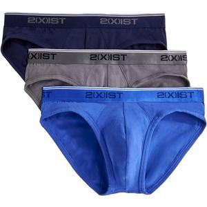 2(X) IST Men's Cotton Stretch No Show Brief 3-pack (Medium, Eclipse/Lead/Dazzling Blue)