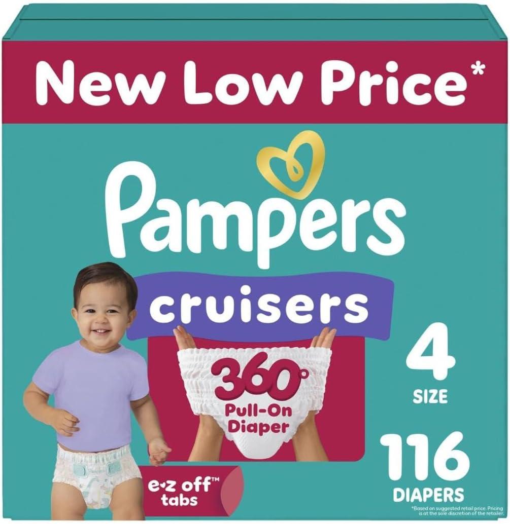 Pampers Diapers - Cruisers 360° - Size 4, 116 Count, Babyproof up to 100% Leakproof Pull-On Diaper