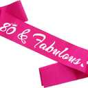 2 x 80 & Fabulous Birthday Sash, 80th Birthday Gifts idea for women, Funny 80th Birthday Party Suppiles, Hot Pink+ Silver(80 & Fabulous)