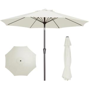 PatioKingdom 9FT Patio Outdoor Umbrella-UPF 50+ Sun Shade with Wind Vent, Push-Button Tilt & Smooth Crank Lift, Rust-Resistant Fiberglass Frame for Garden, Backyard,Yard (Creamy-white)