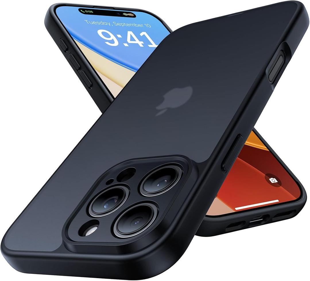 Shockproof for iPhone 16 Pro Max Case, [Camera Protection] [Military-Grade Drop Protection] Protective Anti-Yellow Slim Translucent Skin-Friendly for iPhone 16 Pro Max Phone Case, Black