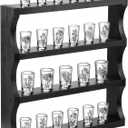 DoubleFill Wood Shot Glass Display Case Shot Glasses Holder Wall Floating Shelves Bar Collection Stand Collection Display Rack (Black)