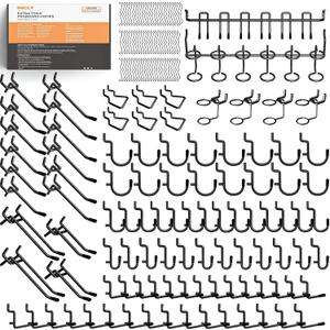 INCLY 176PCS Extra Thick Pegboard Hooks, 1/4" Heavy Duty Black Metal Peg Board Hooks Assortment with Peg Locks Pegboard Accessories Kit for Garage Wall Organizer Hanging Tools